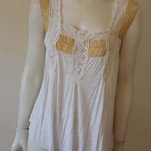 Free People yellow and white lace tank. Size S